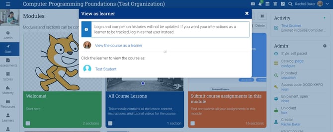 How to View a Course as a Student - learner vs. student