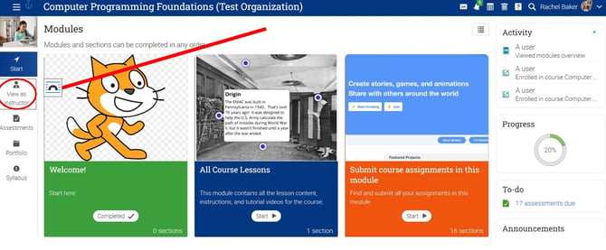 How to View a Course as a Student - view as instructor